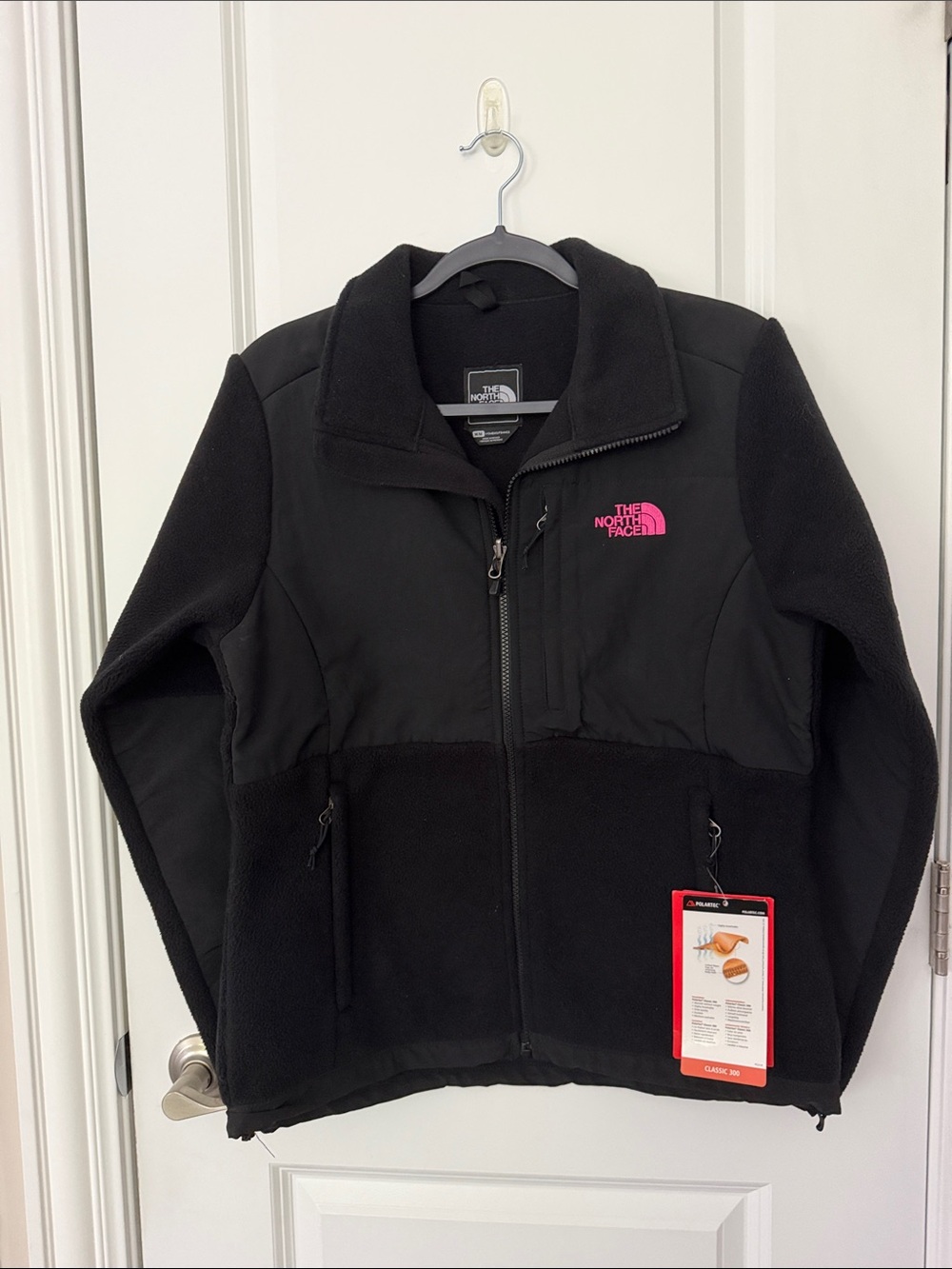 NWT The North Face Black Fleece Jacket with Pink Logo